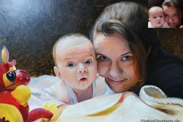 Ölporträt Mutter Kind